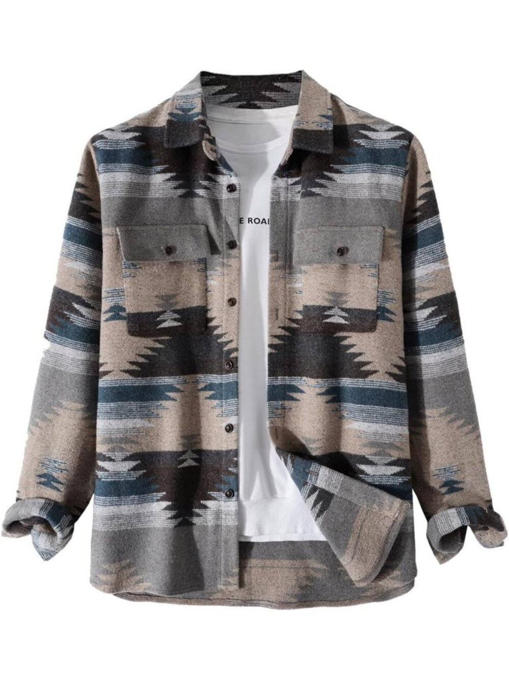Men's Casual Aztec Button Down Wool Western Shacket Jacket - Cozy Layering